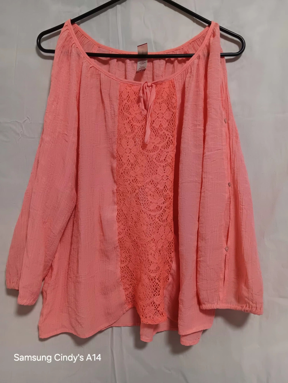 No Boundaries Coral Pink Lace Front Peasant Tunic